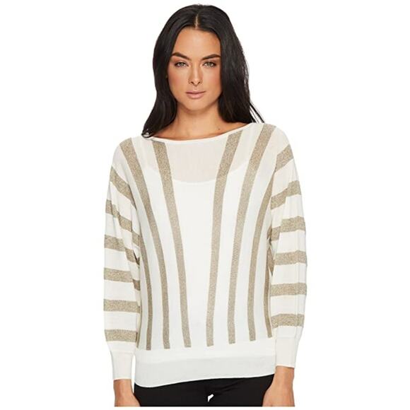 Trina Turk Party Sweater Metallic Whitewash Gold M - Picture 1 of 12